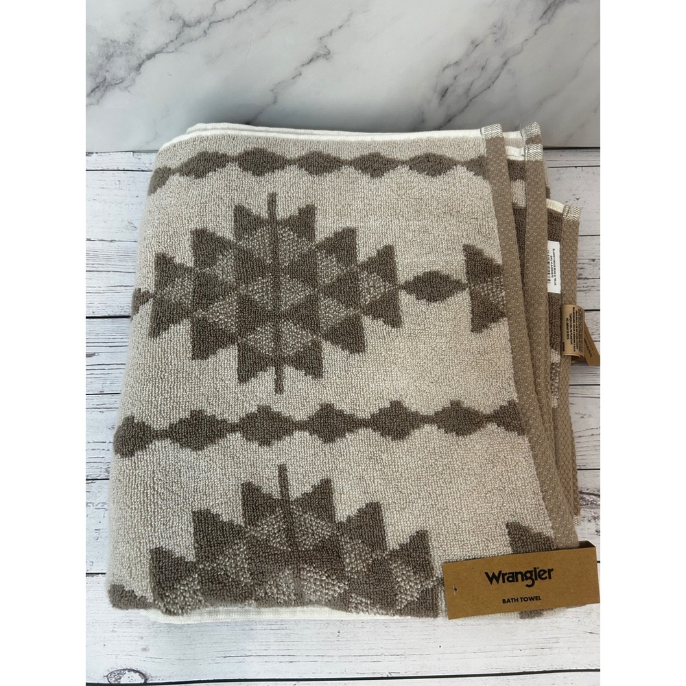 Wrangler Tan Cream Southwestern Geometric Cotton Terry Bath Towel New